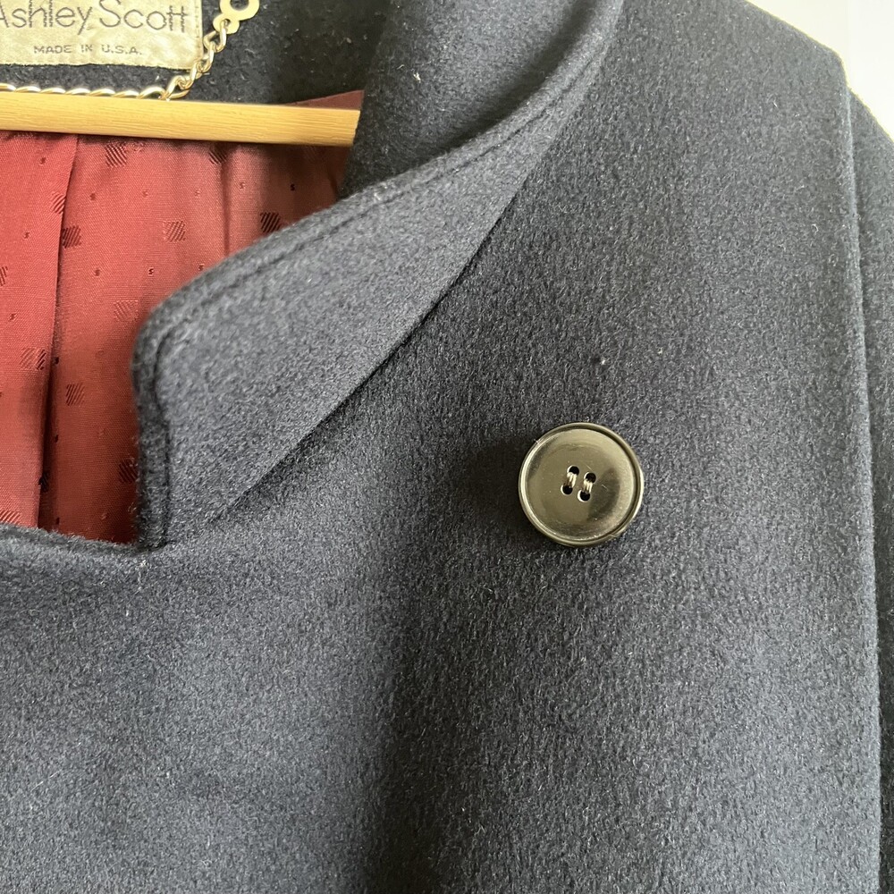 VTG Ashley Scott Women’s M/L Navy Blue 100% Wool USA Maxi Long Coat 80s/90s EXC - Picture 6 of 12